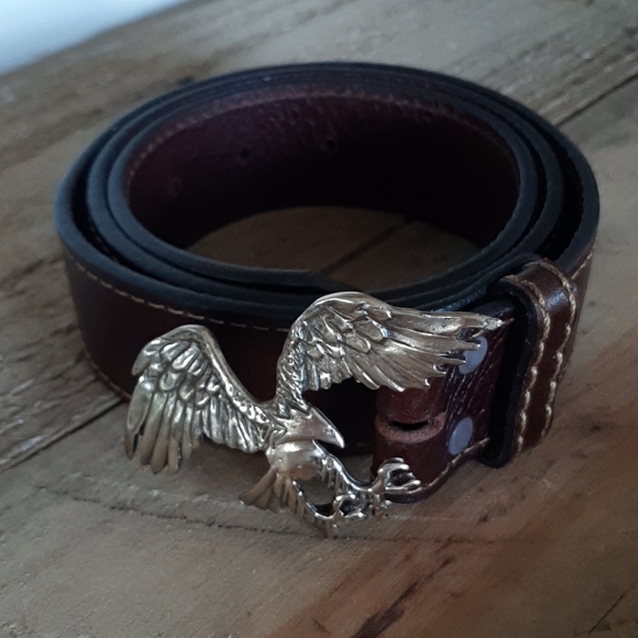 Other - Brown leather belt with gold eagle buckle